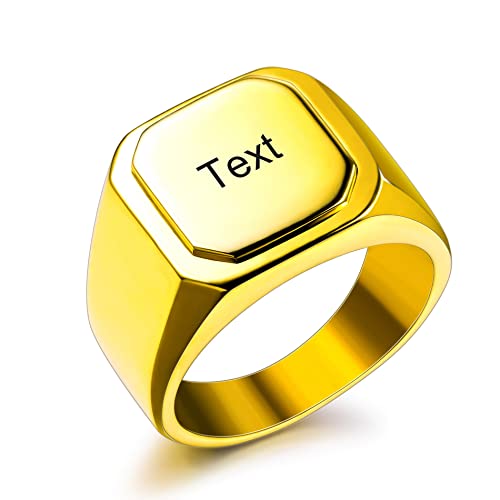 OTXIXTO Anfangsring Buchstabe Siegelring für Männer Frauen Personalisierter Name Gravierter Edelstahl Modeschmuck Hochzeit Paare Vatertagsgeschenk mit Ringgröße Einsteller (Gold, Größe 60) von OTXIXTO