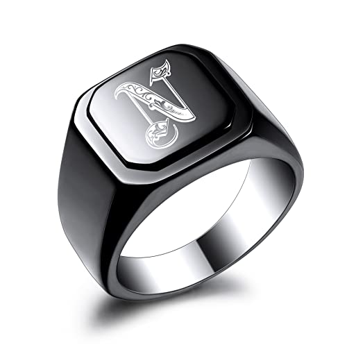 OTXIXTO Anfangsring Buchstabe Siegelring für Männer Frauen Personalisierter Name Gravierter Edelstahl Modeschmuck Hochzeit Paare Vatertagsgeschenk mit Ringgröße Einsteller (Schwarz, Größe 54) von OTXIXTO