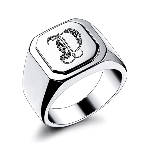 OTXIXTO Anfangsring Buchstabe Siegelring für Männer Frauen Personalisierter Name Gravierter Edelstahl Modeschmuck Hochzeit Paare Vatertagsgeschenk mit Ringgröße Einsteller (Silber, Größe 54) von OTXIXTO