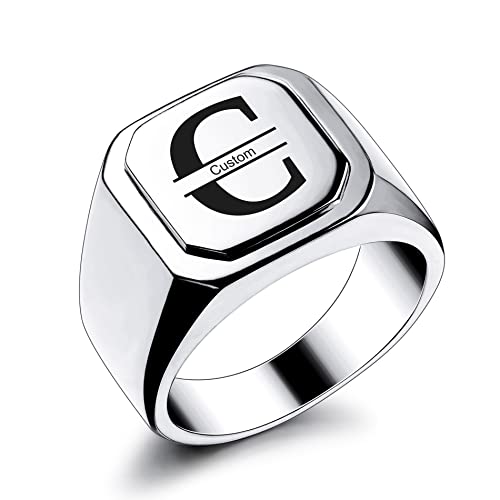 OTXIXTO Anfangsring Buchstabe Siegelring für Männer Frauen Personalisierter Name Gravierter Edelstahl Modeschmuck Hochzeit Paare Vatertagsgeschenk mit Ringgröße Einsteller (Silber, Größe 57) von OTXIXTO