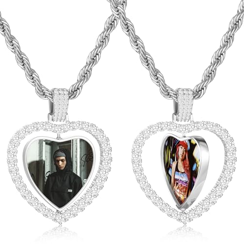 OTXIXTO Benutzerdefinierte Bildkette Goldene Engelsflügel/Herz/Runde Drehbare Anhänger Kette Seilkette Personalisierte Doppelseitige Fotos Geschenk für Männer Frauen (G1, 30'') von OTXIXTO