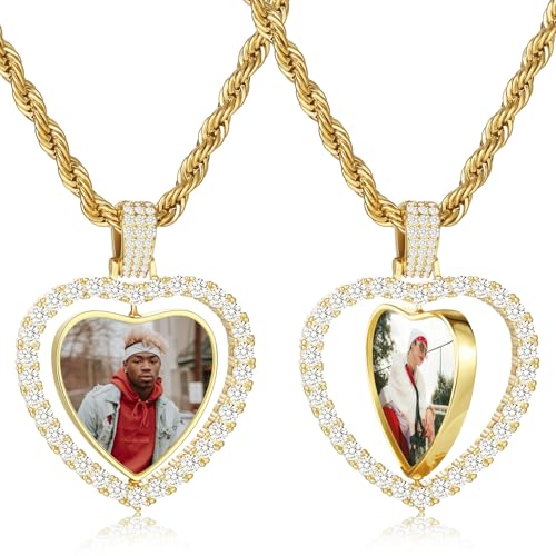 OTXIXTO Benutzerdefinierte Bildkette Goldene Engelsflügel/Herz/Runde Drehbare Anhänger Kette Seilkette Personalisierte Doppelseitige Fotos Geschenk für Männer Frauen (G2, 26'') von OTXIXTO