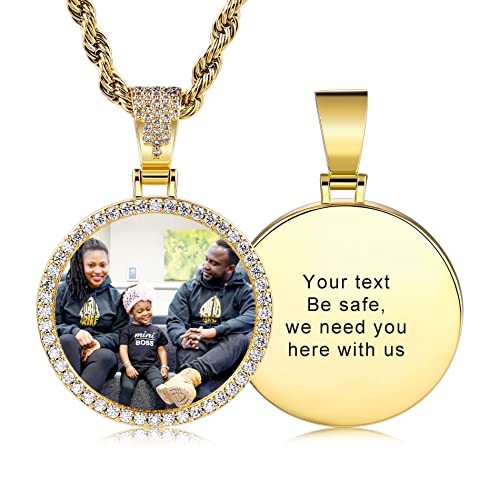 OTXIXTO Bild Halskette Personalisierte Foto-Kupfer-Medaille Gravur Text/Name/Datum Erinnerung herzförmiges Anhänger mit Hip Hop Charme Seilkette für Männer Frauen (S13 20 Zoll) von OTXIXTO