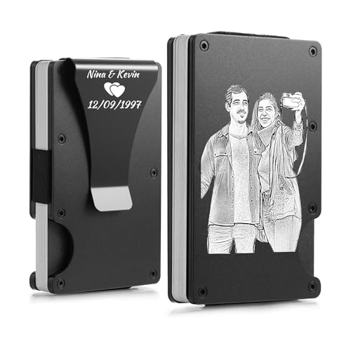 OTXIXTO Herren Kartenhalter Brieftasche mit Geldklammer Gravur Foto/Text Minimalistische Schlank Geldbörse mit RFID Blockieren Kreditkartenhalter mit Geldklammer Brieftasche für Männer Vatertag - B1 von OTXIXTO