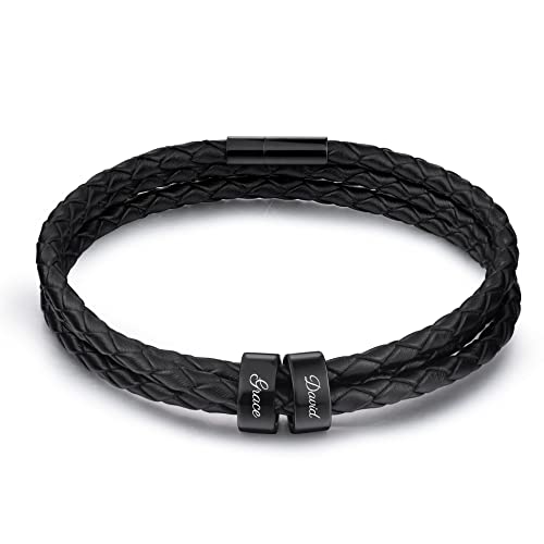 OTXIXTO Herren Leder Magnetschließe Armband mit Benutzerdefinierten Namensringe ID Armband Geschenk für Ihn Vater Freund Großvater Ehemann B2 von OTXIXTO