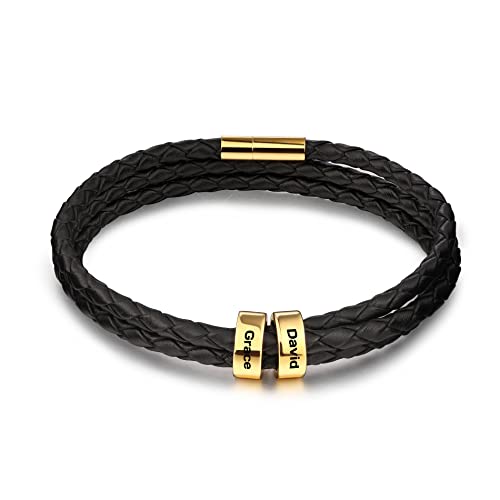 OTXIXTO Herren Leder Magnetschließe Armband mit Benutzerdefinierten Namensringe ID Armband Geschenk für Ihn Vater Freund Großvater Ehemann G2 von OTXIXTO