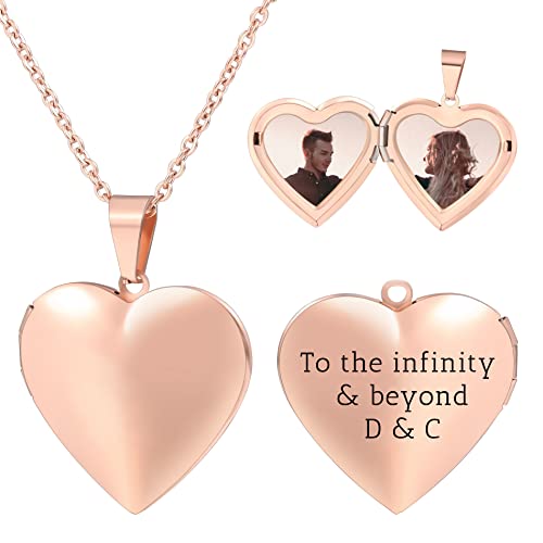 OTXIXTO Herz Medaillon Kette für Damen Personalisierte Foto Anhänger Halskette Gold/Silber/Rosegold aus Edelstahl Text Gravur Personalisierter Schmuck Geschenke für Frauen Mutter (Custom Text) von OTXIXTO
