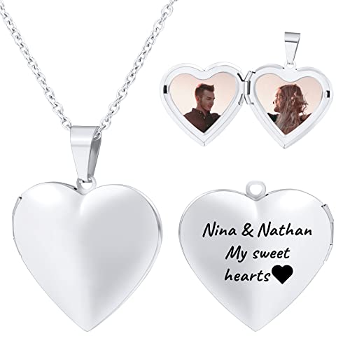 OTXIXTO Herz Medaillon Kette für Damen Personalisierte Foto Anhänger Halskette Gold/Silber/Rosegold aus Edelstahl Text Gravur Personalisierter Schmuck Geschenke für Frauen Mutter (Custom Text) von OTXIXTO