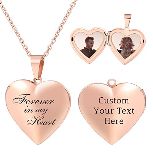 OTXIXTO Herz Medaillon Kette für Damen Personalisierte Foto Anhänger Halskette Gold/Silber/Rosegold aus Edelstahl Text Gravur Personalisierter Schmuck Geschenke für Frauen Mutter (Forever...) von OTXIXTO