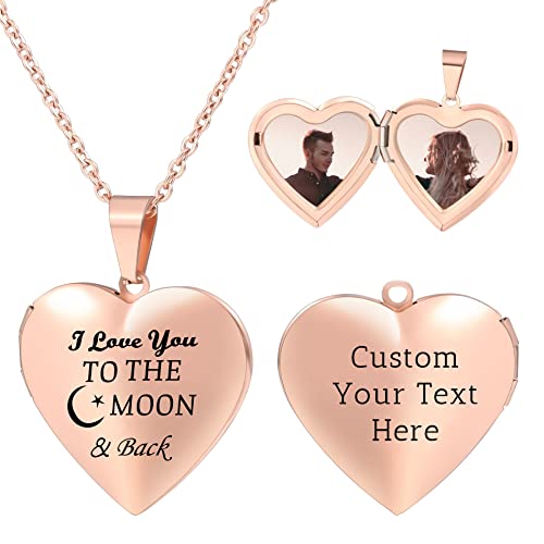 OTXIXTO Herz Medaillon Kette für Damen Personalisierte Foto Anhänger Halskette Gold/Silber/Rosegold aus Edelstahl Text Gravur Personalisierter Schmuck Geschenke für Frauen Mutter (I Love...) von OTXIXTO