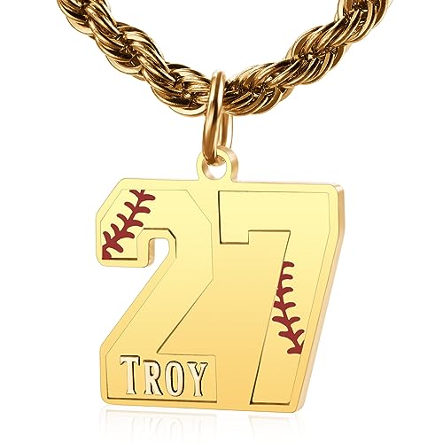 OTXIXTO Personalisierte Athleten-Nummern-Halskette Sportler-Nummern-Halskette Baseball-Fußball-Nummern-Halskette Edelstahl 925 Sterling Silber Personalisierter Namens- und Zahlenanhänger C2: Gold von OTXIXTO