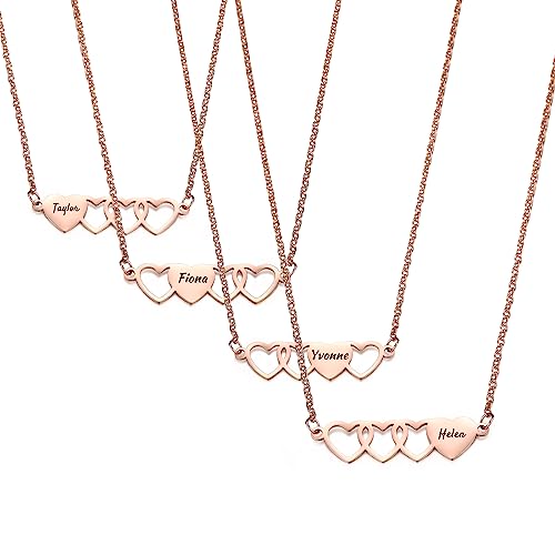 OTXIXTO Personalisierte 2/3/4 Stück Set von Edelstahl Herz Form Halskette/Armband Individuell Gravierte Namen Geschenk für Mutter Tochter Schwester Beste Freundin (4 Stück, Roségold Halskette) von OTXIXTO