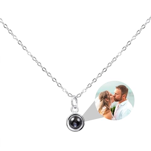 OTXIXTO Personalisierte 925 Sterling Silber Foto Projektion Anhänger Halskette Bild Innen mit 100 Love Sprachen Charme Schmuck Erinnerung Geschenk für Frauen Mutter Freundin - B1 von OTXIXTO