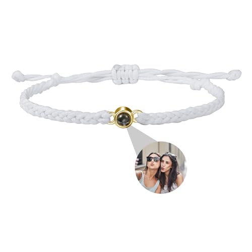 OTXIXTO Personalisierte 925 Sterling Silber Foto Projektion Verstellbar Geflochtenes Seil Armband Bild Innen mit 100 Love Sprachen Charme Schmuck Erinnerung Geschenk für Frauen Mutter Freundin - A3 von OTXIXTO