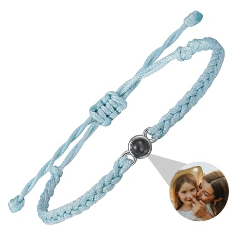 OTXIXTO Personalisierte 925 Sterling Silber Foto Projektion Verstellbar Geflochtenes Seil Armband Bild Innen mit 100 Love Sprachen Charme Schmuck Erinnerung Geschenk für Frauen Mutter Freundin - A5 von OTXIXTO