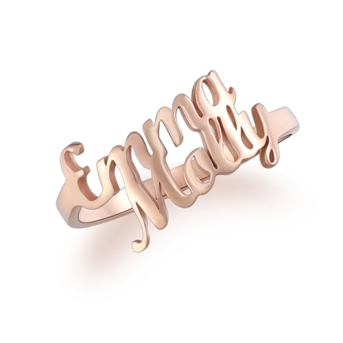 OTXIXTO Personalisierte 925er Sterlingsilber Namensringe für Frauen Roségold/Silber/Gold Ring mit Namen Personalisierter Namensring für Freundin Ehefrau Weihnachten Muttertag (2 Namensringe, Größe 54) von OTXIXTO