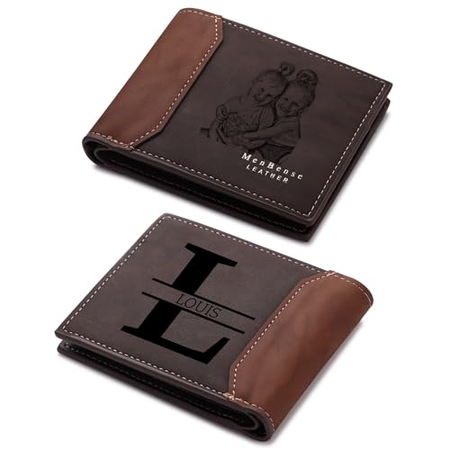 OTXIXTO Personalisierte Bild Bifold Leder Brieftasche für Männer Personalisierte Gravur Foto/Initial/Name/Text Herren Geldbörsen für Papa Ehemann Sohn Trauzeugen Freund Geschenk (Stil B: Dunkelbraun) von OTXIXTO