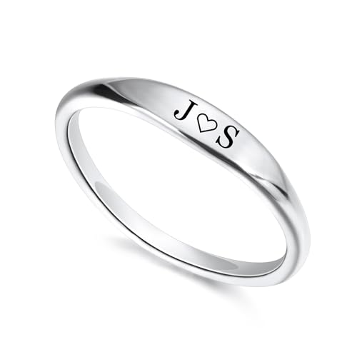 OTXIXTO Personalisierte Stapelringe für Damen Individuell Gravierter Name/Geburtsblume Silber/Gold/Roségold Edelstahl Verlobungsringe Schmuckgeschenke für Freundin Mutter Tochter (A1, Größe 10) von OTXIXTO