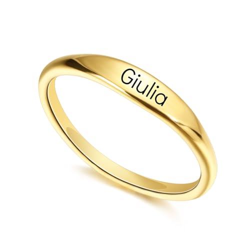 OTXIXTO Personalisierte Stapelringe für Damen Individuell Gravierter Name/Geburtsblume Silber/Gold/Roségold Edelstahl Verlobungsringe Schmuckgeschenke für Freundin Mutter Tochter (A2, Größe 10) von OTXIXTO