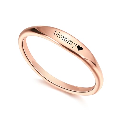 OTXIXTO Personalisierte Stapelringe für Damen Individuell Gravierter Name/Geburtsblume Silber/Gold/Roségold Edelstahl Verlobungsringe Schmuckgeschenke für Freundin Mutter Tochter (A3, Größe 5) von OTXIXTO
