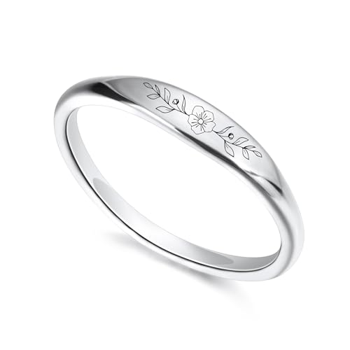 OTXIXTO Personalisierte Stapelringe für Damen Individuell Gravierter Name/Geburtsblume Silber/Gold/Roségold Edelstahl Verlobungsringe Schmuckgeschenke für Freundin Mutter Tochter (B1, Größe 8) von OTXIXTO