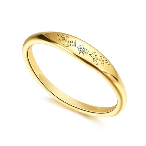 OTXIXTO Personalisierte Stapelringe für Damen Individuell Gravierter Name/Geburtsblume Silber/Gold/Roségold Edelstahl Verlobungsringe Schmuckgeschenke für Freundin Mutter Tochter (B2, Größe 7) von OTXIXTO
