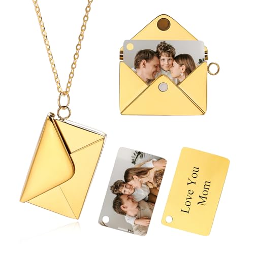 OTXIXTO Personalisierte Foto Gold Umschlag Medaillon Halskette für Frauen Damen Medaillon Gedenkhalskette mit Bild/Text Innen Denkmal Sonnenschein Schmuck Geschenk für Freundin Mutter (Stil D) von OTXIXTO