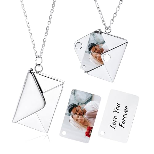OTXIXTO Personalisierte Foto Silber Umschlag Medaillon Halskette für Frauen Damen Medaillon Gedenkhalskette mit Bild/Text Innen Denkmal Sonnenschein Schmuck Geschenk für Freundin Mutter (Stil D) von OTXIXTO
