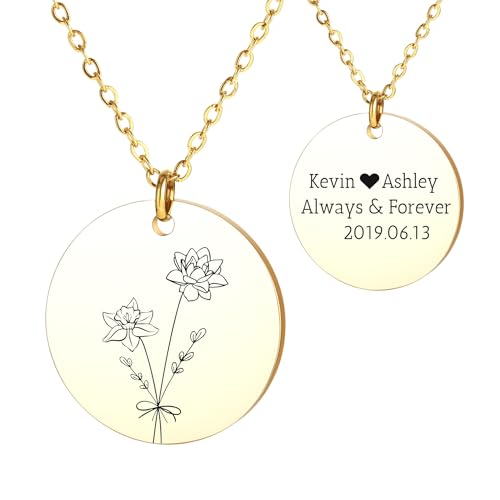 OTXIXTO Personalisierte Geburtsblumen-Halsketten für Frauen Zierliche 18K Goldkette mit Geburtssteinen Individueller 2/3/4/5 Blumenstrauß-Halskette Geschenke zum Muttertag (Gold & 3 Blumen) von OTXIXTO
