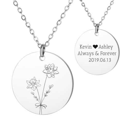 OTXIXTO Personalisierte Geburtsblumen-Halsketten für Frauen Zierliche 18K Goldkette mit Geburtssteinen Individueller 2/3/4/5 Blumenstrauß-Halskette Geschenke zum Muttertag (Silber & 2 Blumen) von OTXIXTO