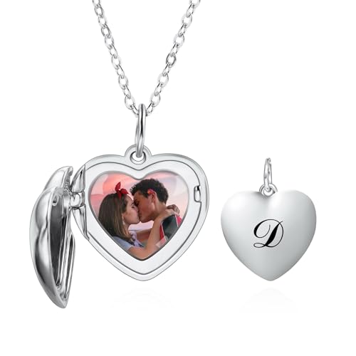 OTXIXTO Personalisierte Herz Medaillon Halskette mit Bild Innen Individuell Foto/Anfangs Herz Medaillon Anhänger Halskette 925 Silber Herz Medaillon Charm Halsketten für Freundin Mutter (A2: Silber) von OTXIXTO