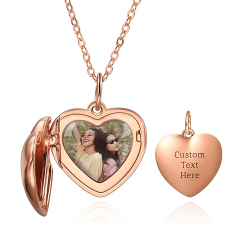 OTXIXTO Personalisierte Herz Medaillon Halskette mit Bild Innen Individuell Foto/Text Herz Medaillon Anhänger Halskette 925 Silber Herz Medaillon Charm Halsketten für Freundin Mutter (A1: Roségold) von OTXIXTO