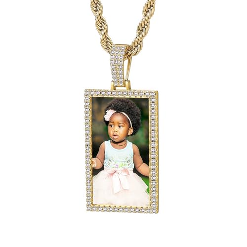 OTXIXTO Personalisierte Hip-Hop-Halskette für Männer Frauen Individuelle Engelsflügel-Anhänger Personalisierte Gedenkkette mit Bild Innen/Text Geschenke für Papa und Freund (E2, 22'') von OTXIXTO