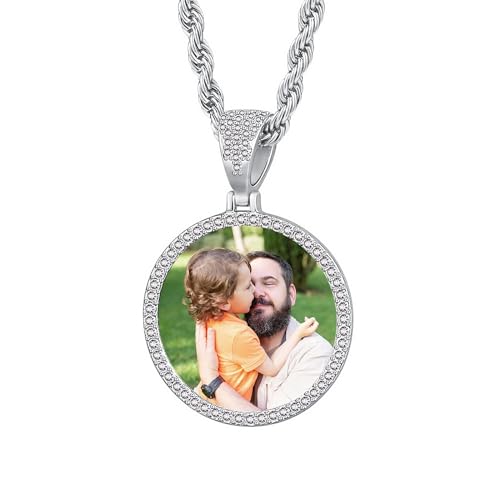 OTXIXTO Personalisierte Hip-Hop-Halskette für Männer Frauen Individuelle Gedenkkette mit Bild Innen/Text Personalisierte Halskette mit Fotoanhänger (Runde Silber Anhänger Halskette, 30-Zoll-Kette) OTXIXTO Personalisierte Hip-Hop-Halskette für Männer Frauen Individuelle Gedenkkette mit Bild Innen/Text Personalisierte Halskette mit Fotoanhänger (Runde Silber Anhänger Halskette, 30-Zoll-Kette) von OTXIXTO
