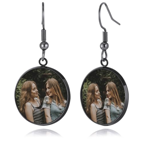 OTXIXTO Personalisierte Ohrringe für Damen mit Bild Runde Ohrstecker Herz-/Tropfen-Ohrhänger Individuelle Foto-Ohrringe aus Edelstahl Gedenkschmuck Geschenke zum Muttertag - A2 von OTXIXTO