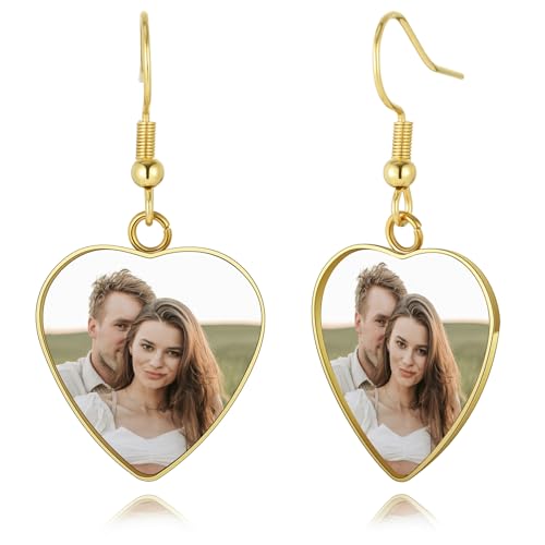 OTXIXTO Personalisierte Ohrringe für Damen mit Bild Runde Ohrstecker Herz-/Tropfen-Ohrhänger Individuelle Foto-Ohrringe aus Edelstahl Gedenkschmuck Geschenke zum Muttertag - B3 von OTXIXTO