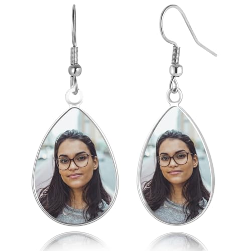 OTXIXTO Personalisierte Ohrringe für Damen mit Bild Runde Ohrstecker Herz-/Tropfen-Ohrhänger Individuelle Foto-Ohrringe aus Edelstahl Gedenkschmuck Geschenke zum Muttertag - C1 von OTXIXTO