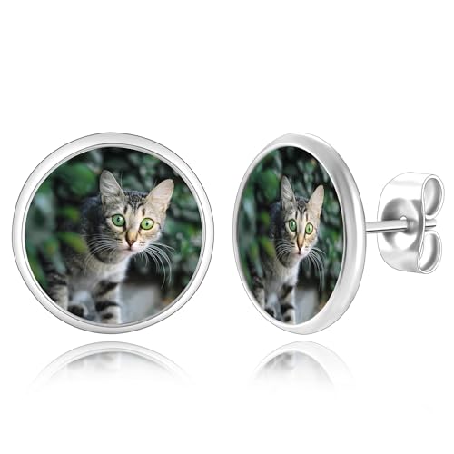 OTXIXTO Personalisierte Ohrringe für Damen mit Bild Runde Ohrstecker Herz-/Tropfen-Ohrhänger Individuelle Foto-Ohrringe aus Edelstahl Gedenkschmuck Geschenke zum Muttertag - D1 von OTXIXTO