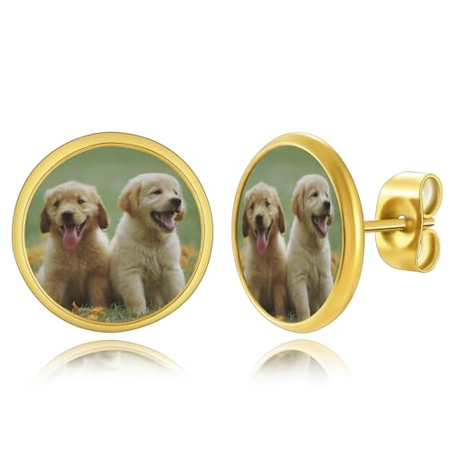 OTXIXTO Personalisierte Ohrringe für Damen mit Bild Runde Ohrstecker Herz-/Tropfen-Ohrhänger Individuelle Foto-Ohrringe aus Edelstahl Gedenkschmuck Geschenke zum Muttertag - D3 von OTXIXTO