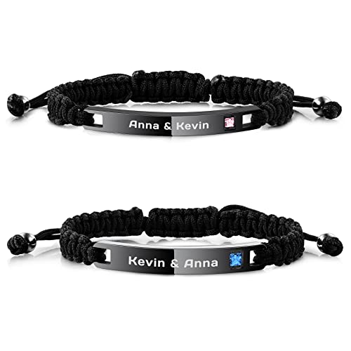 OTXIXTO Personalisierte Paare Passende Armbänder Gravierte ID-Tags für Frauen Männer Name Datum Fußkettchen Verstellbares Seil Edelstahl Liebhaber Freundschaftsgeschenke (2 Schwarz) von OTXIXTO