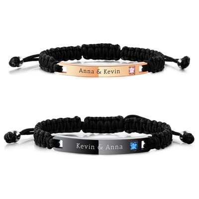 OTXIXTO Personalisierte Paare Passende Armbänder Gravierte ID-Tags für Frauen Männer Name Datum Fußkettchen Verstellbares Seil Edelstahl Liebhaber Freundschaftsgeschenke (Schwarz+Rosa) von OTXIXTO