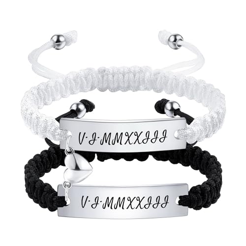 OTXIXTO Personalisierte Passende Armbänder für Paare Einstellbare Geflochtene Paare Armbänder mit Verbindbarem Herz Personalisiertes Gravur Beziehung Name Armband Schmuck Geschenke für Paare (Stil C1) von OTXIXTO