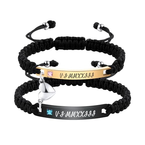 OTXIXTO Personalisierte Passende Armbänder für Paare Einstellbare Geflochtene Paare Armbänder mit Verbindbarem Herz Personalisiertes Gravur Beziehung Name Armband Schmuck Geschenke für Paare (Stil A3) von OTXIXTO