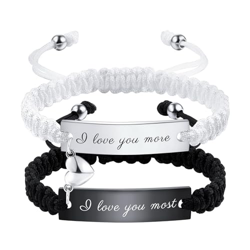 OTXIXTO Personalisierte Passende Armbänder für Paare Einstellbare Geflochtene Paare Armbänder mit Verbindbarem Herz Personalisiertes Gravur Beziehung Name Armband Schmuck Geschenke für Paare (Stil C2) von OTXIXTO