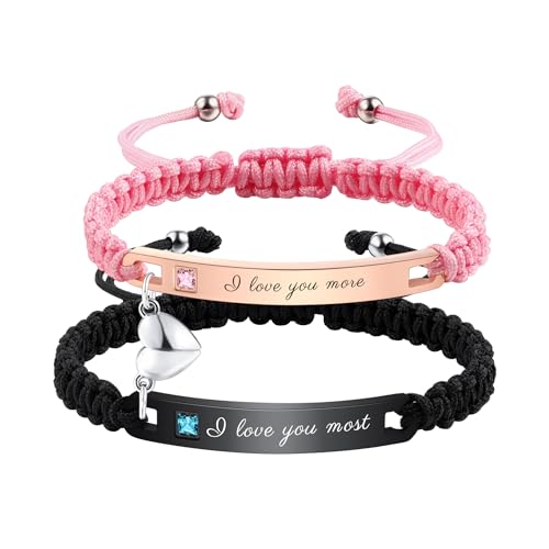 OTXIXTO Personalisierte Passende Armbänder für Paare Einstellbare Geflochtene Paare Armbänder mit Verbindbarem Herz Personalisiertes Gravur Beziehung Name Armband Schmuck Geschenke für Paare (Stil A6) von OTXIXTO