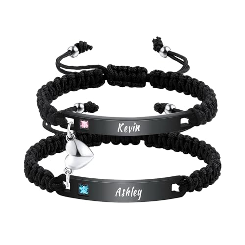 OTXIXTO Personalisierte Passende Armbänder für Paare Einstellbare Geflochtene Paare Armbänder mit Verbindbarem Herz Personalisiertes Gravur Beziehung Name Armband Schmuck Geschenke für Paare (Stil A2) von OTXIXTO