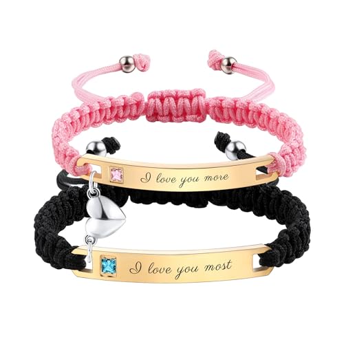 OTXIXTO Personalisierte Passende Armbänder für Paare Einstellbare Geflochtene Paare Armbänder mit Verbindbarem Herz Personalisiertes Gravur Beziehung Name Armband Schmuck Geschenke für Paare (Stil A5) von OTXIXTO