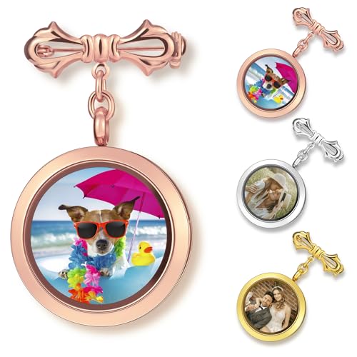 OTXIXTO Personalisierter Brautstrauß Fotoanhänger Individuelles Doppelseitiges Foto Rundes Glasbild Medaillon Brosche Hochzeitsgeschenk für Braut und Bräutigam - Roségold von OTXIXTO