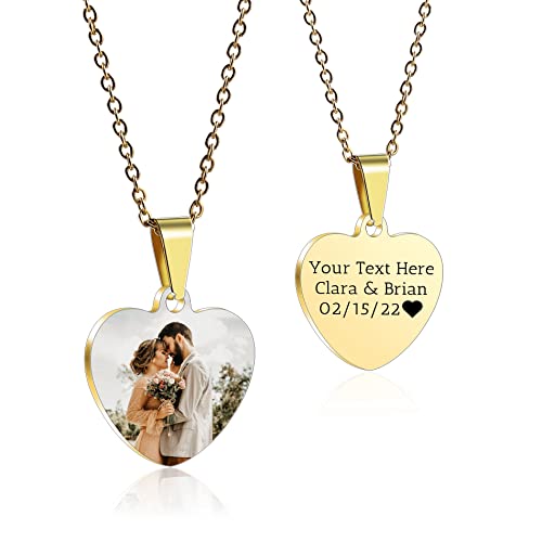 OTXIXTO Personalisierter Herz-Anhänger für Frauen Gravieren Name/Text/Datum Farbfoto-Halskette für Paare Edelstahl Liebhaber Schmuck Brautjungferngeschenke(Gold 34 von OTXIXTO