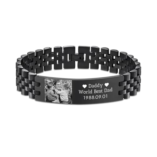 OTXIXTO Personalisiertes Armband für Herren mit Eingraviertem Bild/Text Verstellbares Edelstahl Gliederarmband für Männer Papa Geschenke für Vater Ehemann Opa Sohn Freund Vatertag Geburtstag (Stil B1) von OTXIXTO